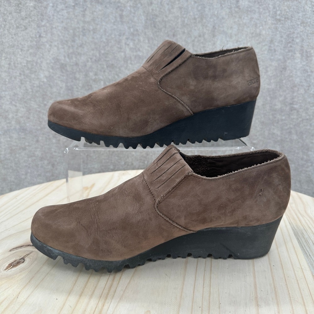 Arche Wedge Booties Womens 9 Brown Suede Pleated Lug Sole Made in France